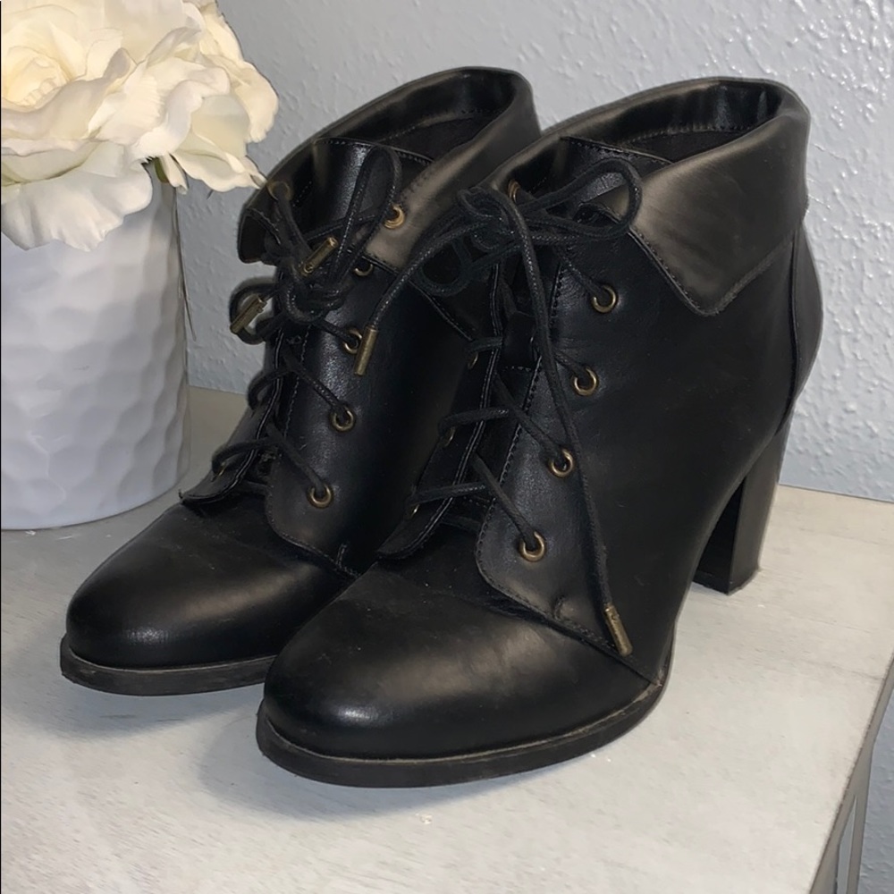 Black lace up booties